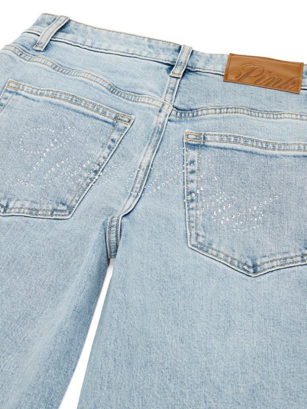 PINK Victoria's Secret Denim Mid-Rise Baggy Wide-Leg Jeans With Rhinestones NWT